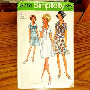 Vtg 1970 SIMPLICITY 8751 Misses Mini Dress Sewing Pattern Size 14½